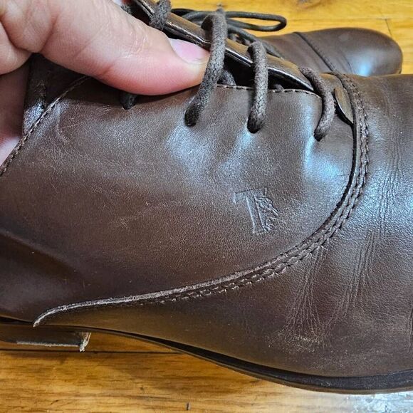 TOD'S Men's Brown Leather Lace Up Oxford Cap Toe Shoes Size 9 - Picture 9 of 10